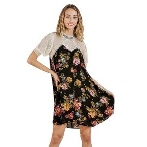 Umgee Black‎ Floral Lace Tunic Dress – Small NWT